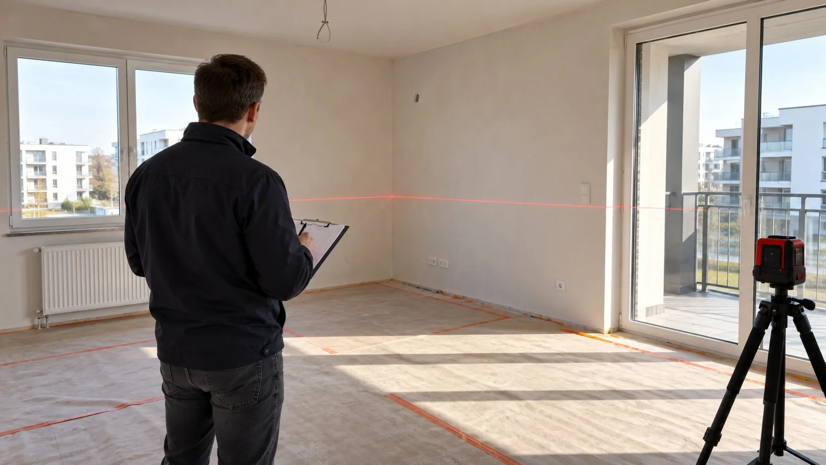 Odbiór nowego mieszkania z poziomicą laserową i checklistą